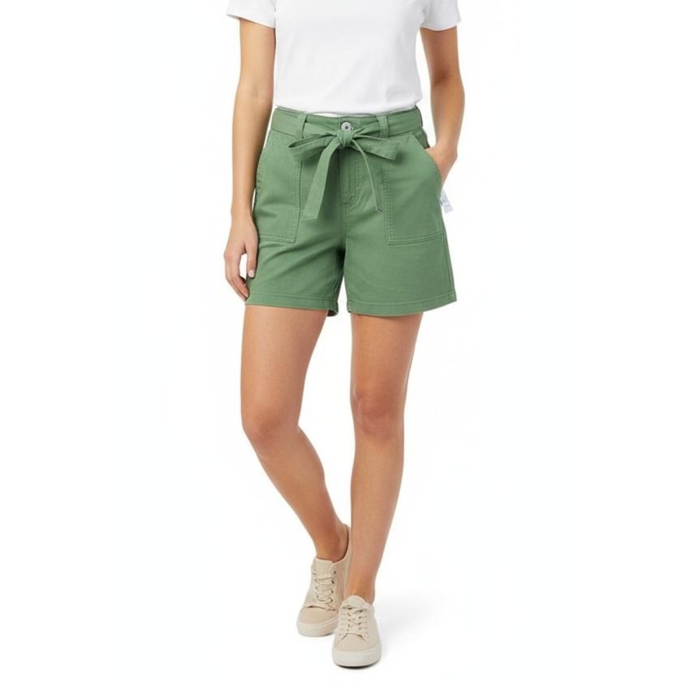 Style & Co Vine Green Mid Rise Slimming Pockets Self Tie Belt Utility Shorts